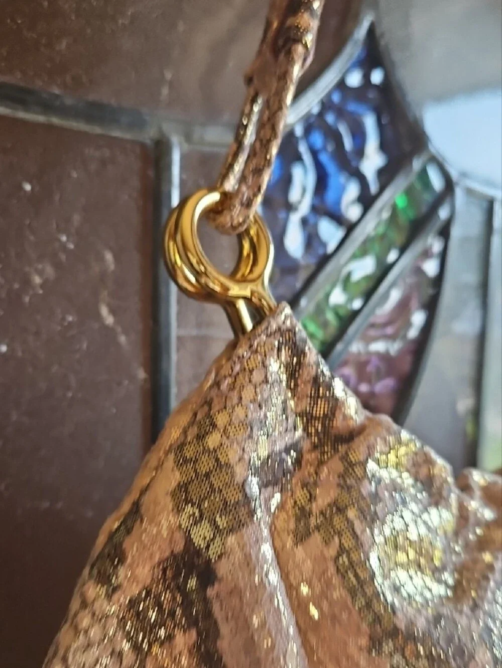 kate spade Rose Gold And Brown Snake-Print Metallic Shoulder Bag